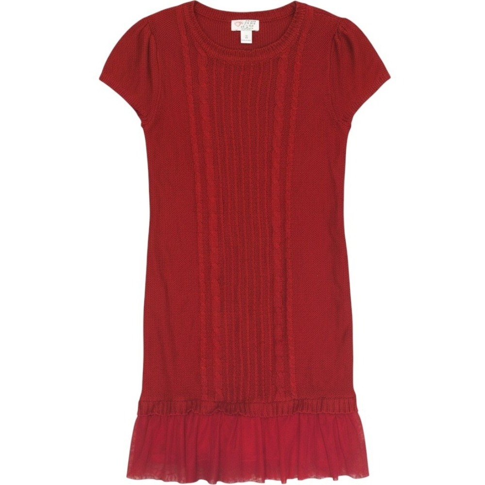 The Childrens Place Sweater Dress Girls M 7/8 Red Cable Knit Tulle Hem Holiday